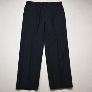 Vtg Y2K 2000s 36x32 Navy Blue Wavy Striped Wool Pleated Full Cut Dress Pants